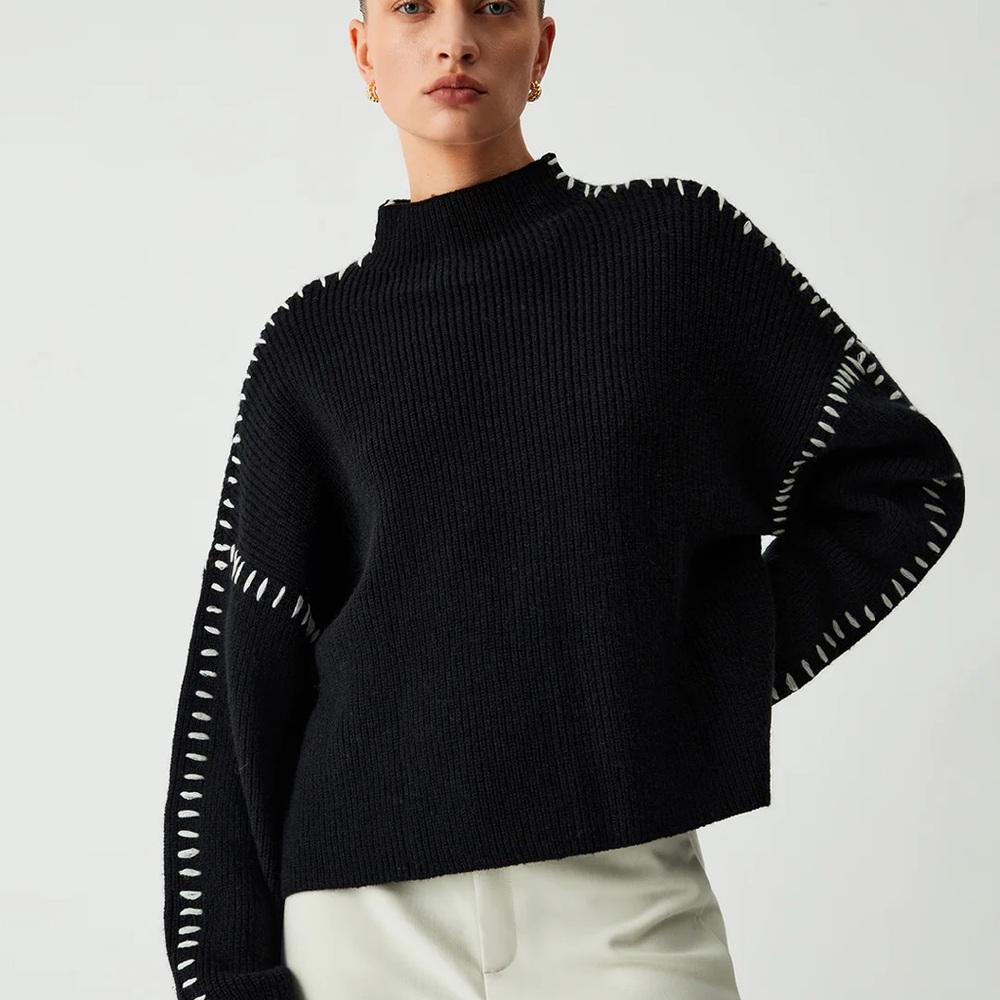 Black Sweater with White Accents